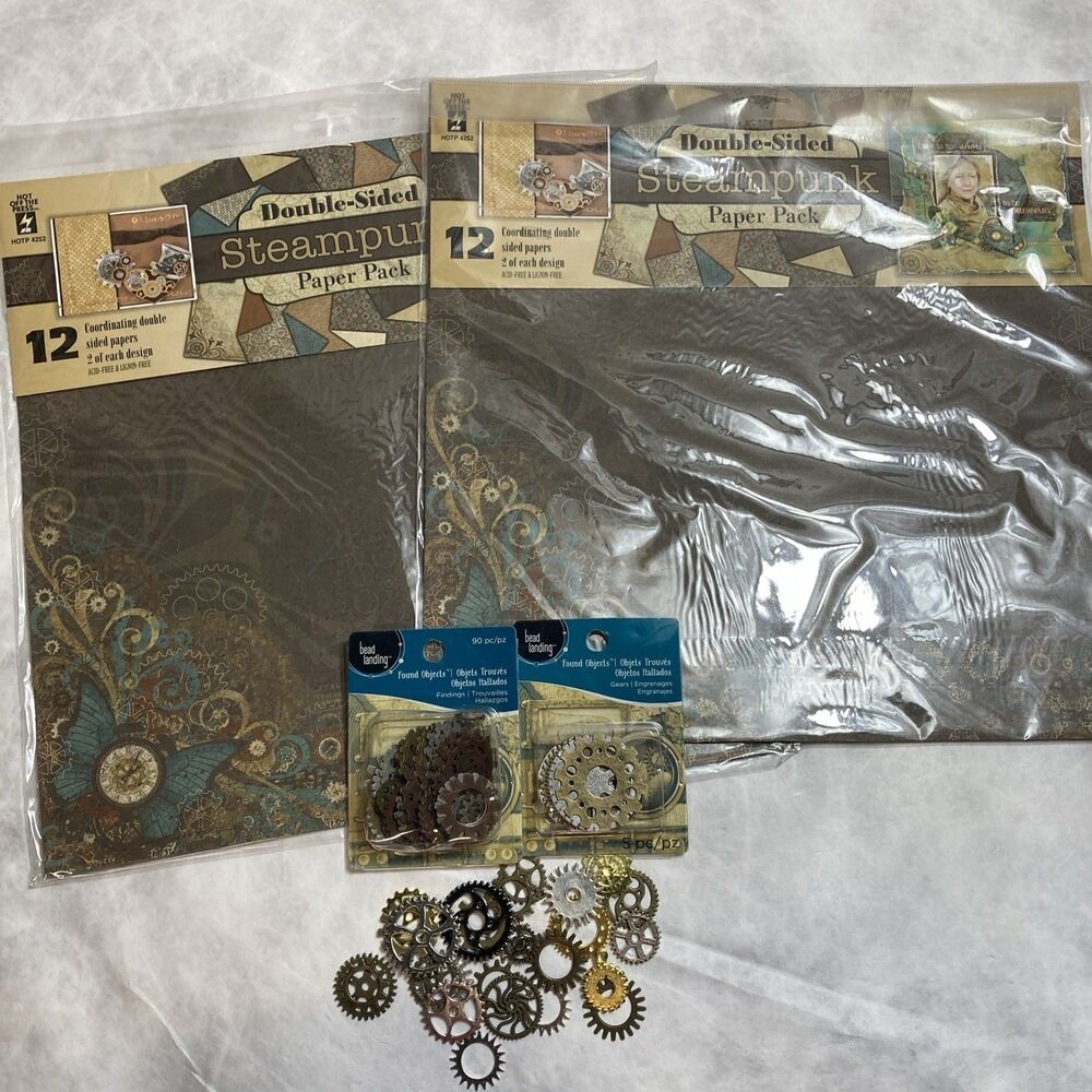 Scrapbook Card Making Steampunk Lot Paper And Metal Gears Embellishments